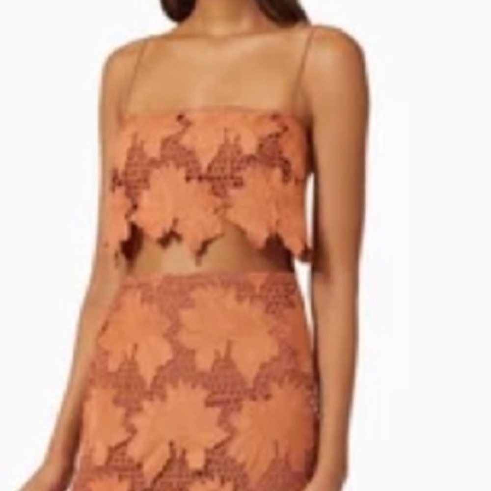 Rumer The Label Tropez In Rust Floral Lace Crochet Crop Top Size XS NWT